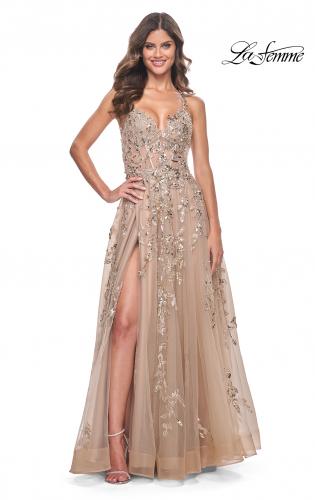 Picture of: Gorgeous Sequin Beaded Floral A-Line Tulle Dress in Nude, Style: 32052, Detail Picture 1