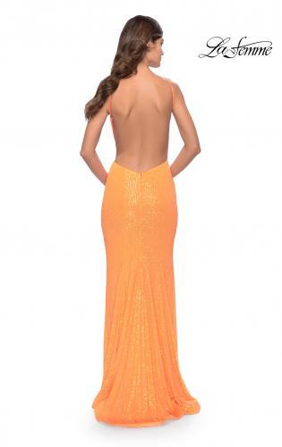 Picture of: High Neck Long Sequin Gown with Open Back in Orange, Style: 30635, Detail Picture 9