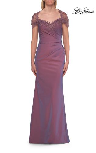 Picture of: Embroidered Lace Sleeve Gown with Keyhole Back in Orchid, Style: 33579, Detail Picture 3