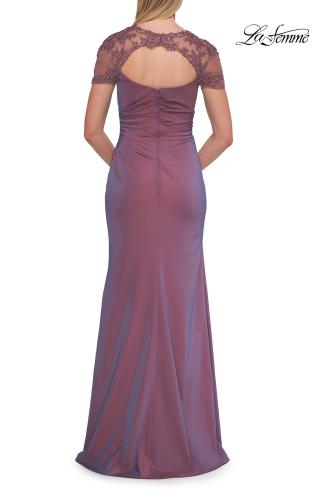 Picture of: Embroidered Lace Sleeve Gown with Keyhole Back in Orchid, Style: 33579, Detail Picture 4