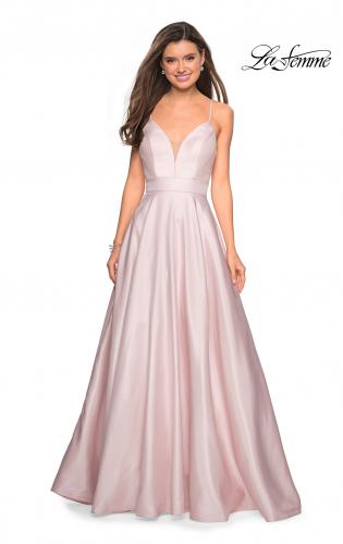 strappy back fitted satin evening dress la femme