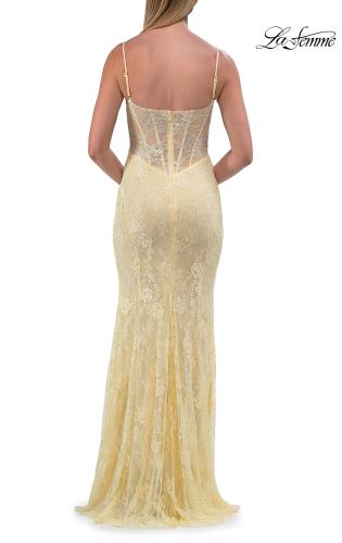 Picture of: Lace Fitted Gown with Sheer Bodice and Spaghetti Straps in Pale Yelllow, Style: 33485, Detail Picture 16