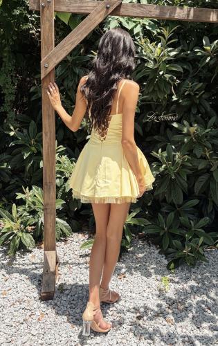 Picture of: Embellished Lace Trim Fit-and-Flare Mini Dress in Pale Yellow, Style 34144, Detail Picture 8