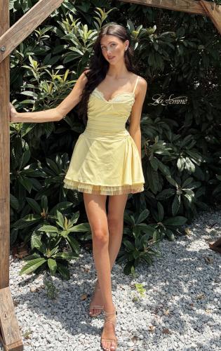 Picture of: Embellished Lace Trim Fit-and-Flare Mini Dress in Pale Yellow, Style 34144, Detail Picture 7