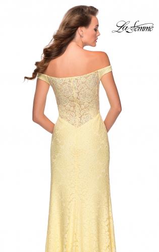 Picture of: Beaded Lace Prom Dress with Off the Shoulder Detail in Pale Yellow, Style: 28301, Main Picture
