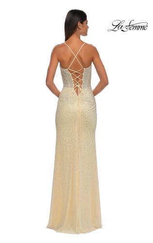Picture of: Long Prom Dress Embellished with Rhinestones and Open Back in Pale Yellow, Style: 32547, Detail Picture 8