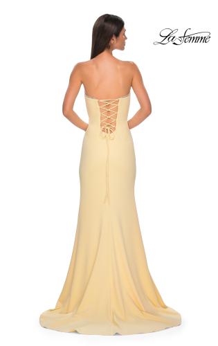 Picture of: Jersey Strapless Dress with Sweetheart Rhinestone Lined Neckline in Pale Yellow, Style 32829, Detail Picture 10