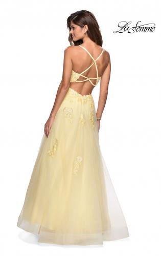 Picture of: Floor Length Tulle Ball Gown with Lace Accents in Pale Yellow, Style: 27441, Detail Picture 5