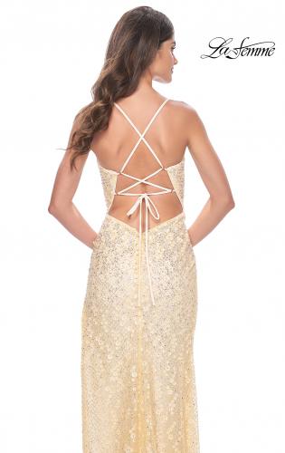 Picture of: Beautiful Prom Dress with Rhinestone and Flower Detail in Pale Yellow, Style: 31993, Detail Picture 5