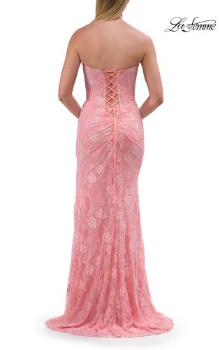 Picture of: Strapless Lace Corset Gown with Slit and Lace-Up Back in Peach, Style: 33768, Detail Picture 11