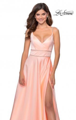 Picture of: A-line Gown with Double Rhinestone Belt Detail in Peach, Style: 28385, Detail Picture 4