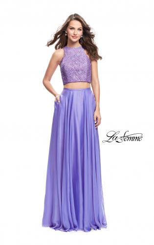 Picture of: Two Piece Prom Gown with Beaded lace Top and Pockets in Periwinkle, Style: 26087, Detail Picture 5