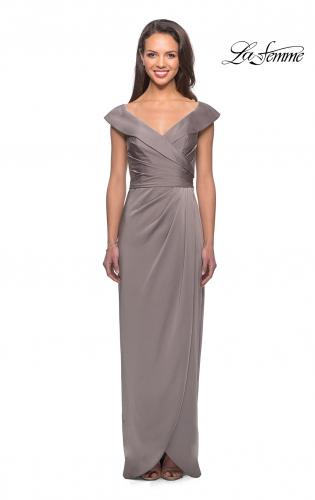 Picture of: Long Jersey Dress with Ruching and Cap Sleeves in Pewter, Style: 25206, Main Picture