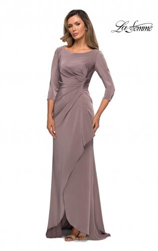 Picture of: Three Quarter Sleeve Jersey Dress with Ruching in Pewter, Style: 28197, Main Picture