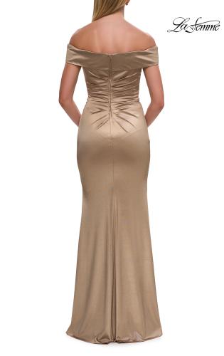 Picture of: Off the Shoulder Stretch Satin Evening Dress in Pewter, Style: 31621, Detail Picture 6
