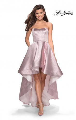 silver high low prom dress