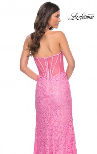 Picture of: Stretch Lace Dress with Bustier Bodice and Illusion Back in Pink, Style: 32298, Back Picture