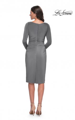 Picture of: Short Simple Jersey Dress with Flattering Ruching in Platinum, Style: 31015, Back Picture