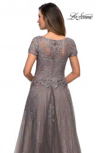 Picture of: A-line Dress with Lace Detail and Sheer Cap Sleeves in Platinum, Style: 28091, Detail Picture 2