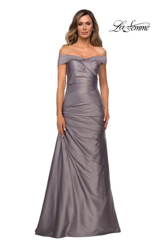 Picture of: Off the Shoulder Satin Evening Dress with Pleating, Style: 28103, Detail Picture 5