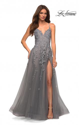 Picture of: Gorgeous Lace and Tulle Ball Gown with High Slit in Silver, Style: 30591, Main Picture