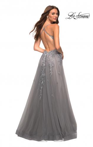 Picture of: Gorgeous Lace and Tulle Ball Gown with High Slit in Silver, Style: 30591, Back Picture