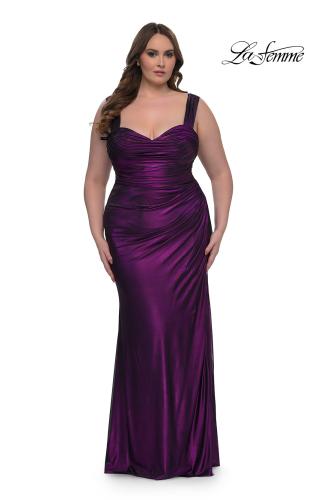 Picture of: Metallic Curve Dress with Flattering Ruching in Purple , Style: 32991, Detail Picture 2