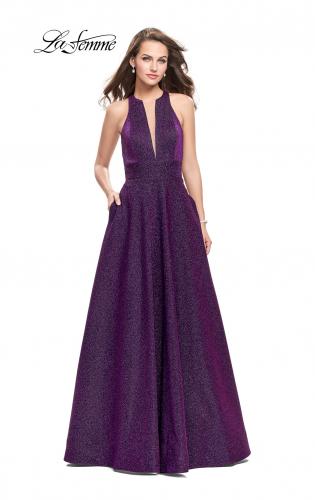 Picture of: Long Sparkling Prom Dress with High Neck and Cut Outs in Purple, Style: 26073, Main Picture