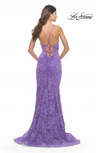 Picture of: Unique Stretch Lace Prom Dress with Sheer Bodice in Purple, Style: 31249, Detail Picture 13