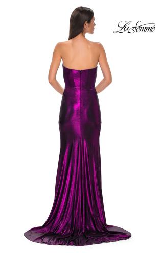 Picture of: Strapless Draped Neckline Prom Dress in Metallic Jersey in Purple , Style 32828, Detail Picture 13