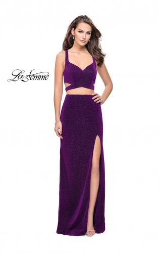 Picture of: Long Jersey Two Piece Prom Dress with Side Cut Outs in Purple, Style: 25597, Detail Picture 2