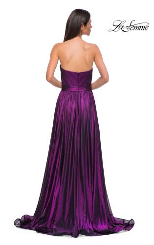 Picture of: Flowy Metallic Net Jersey Prom Dress with Intricate Ruched Bodice in Purple , Style 32899, Detail Picture 6
