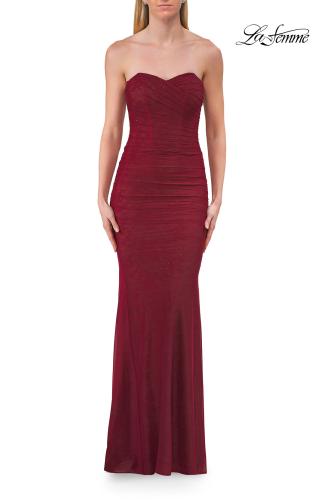 Picture of: Strapless Ruched Jersey Gown with Lace Lining in Raspberry, Style: 33601, Detail Picture 9