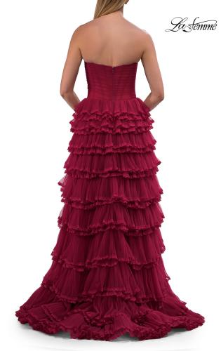 Picture of: Strapless Tiered Ruffle Tulle Gown with Slit in Raspberry, Style: 33727, Detail Picture 11