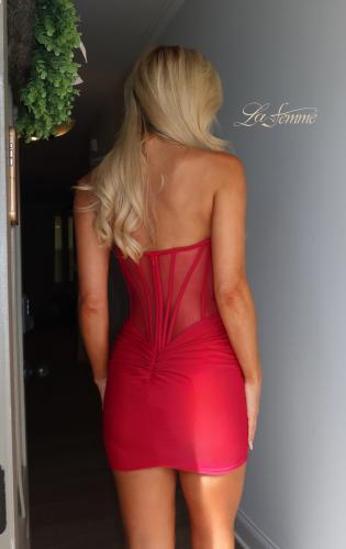 Picture of: Strapless Lace Corset Ruched Mini Dress in Red, Style 33239, Detail Picture 12