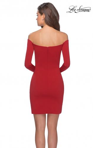 Picture of: Tight Homecoming Dress with Long Sleeves in Red, Style: 28182, Back Picture