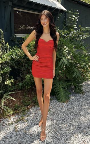 Picture of: Satin Lace-Up Mini Dress in Red, Style 33260, Detail Picture 3