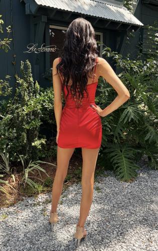 Picture of: Satin Lace-Up Mini Dress in Red, Style 33260, Detail Picture 4