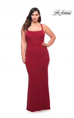 Picture of: Ruched Long Jersey Plus Dress with Square Neckline in Red, Style: 29590, Main Picture