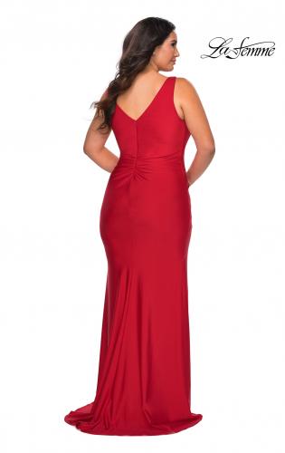 Picture of: Curvy Jersey Prom Dress with Ruching and Slit in Red, Style: 29024, Back Picture