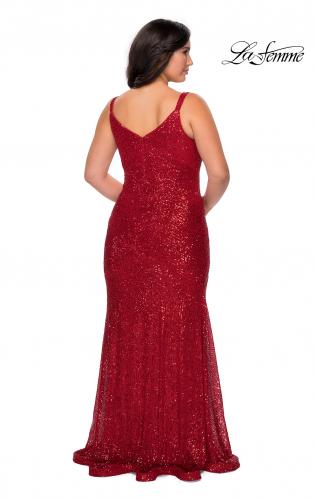 Picture of: Long Sequin Curvy Prom Dress with V-Neckline in Red, Style: 29006, Detail Picture 2