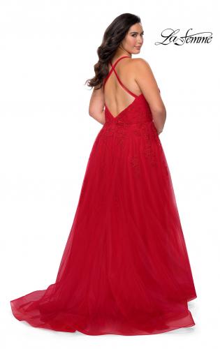 Picture of: Plus Size A-line Tulle Prom Dress with Floral Detailing in Red, Style: 29021, Detail Picture 2