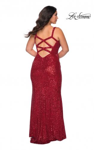 Picture of: Sequined Curvy Prom Dress with Criss Cross Back in Red, Style: 29037, Detail Picture 3