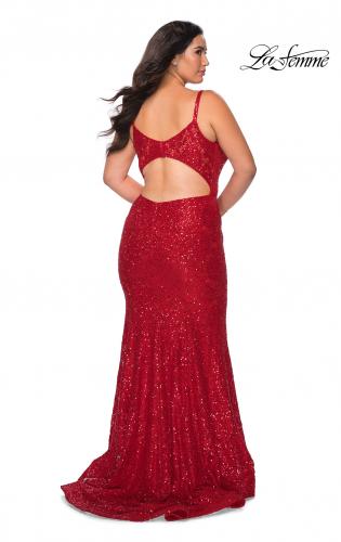 Picture of: Sequin Curvy Prom Dress with Cut Out Open Back in Red, Style: 29063, Detail Picture 3