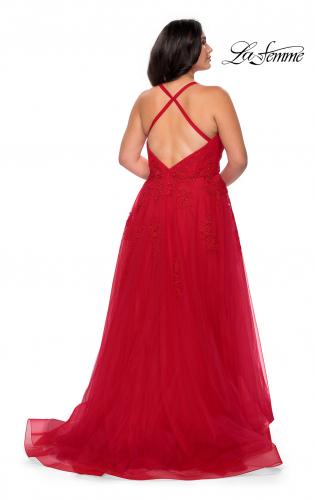 Picture of: Plus Size A-line Tulle Prom Dress with Floral Detailing in Red, Style: 29021, Detail Picture 6