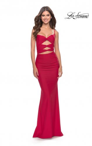 Picture of: Twist Front Cut Out Jersey Prom Dress in Red, Style: 31294, Main Picture