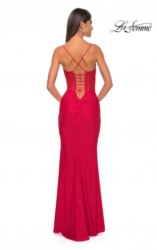 Picture of: Jersey Dress with Illusion Waist and Bustier Top in Red, Style: 32258, Detail Picture 8