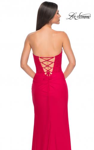 Picture of: Lace Bustier Strapless Dress with Ruched Jersey Skirt in Red, Style: 32234, Detail Picture 9
