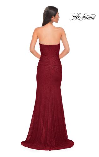 Picture of: Simple Long Stretch Lace Prom Dress with Ruching in Red , Style 32773, Detail Picture 10