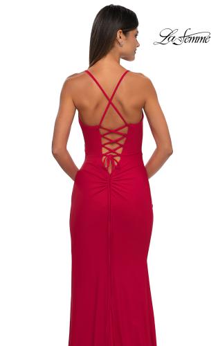 Picture of: Simple Prom Dress with Side Ruching and Lace Up Back in Red , Style: 33103, Detail Picture 10